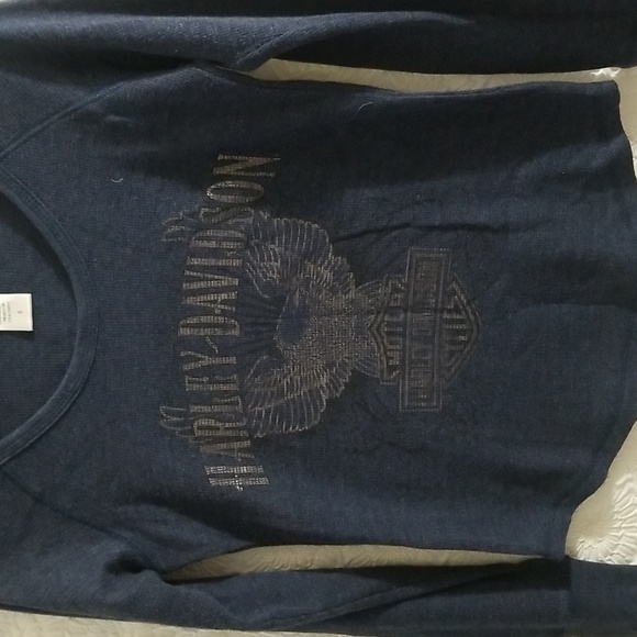 Harley Davidson L/S Blue and Metallic Top Sz Small - Picture 2 of 7